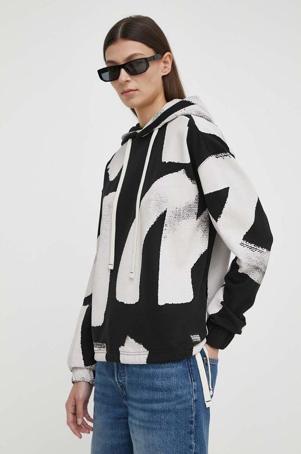 G-Star Raw Pamučna dukserica G-Star Raw za žene, boja: crna, s kapuljačom, s uzorkom