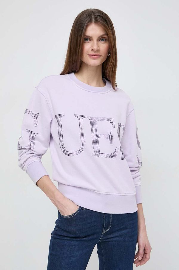 Guess Pamučna dukserica Guess za žene, boja: ružičasta, s aplikacijom