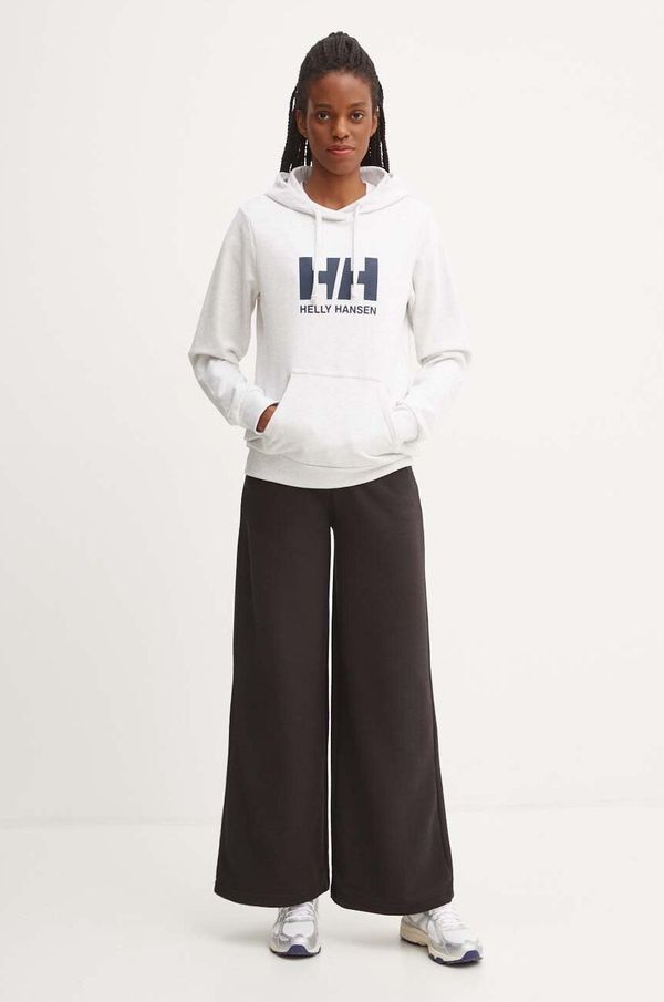 Helly Hansen Pamučna dukserica Helly Hansen za žene, boja: siva, s kapuljačom, s tiskom, 34460