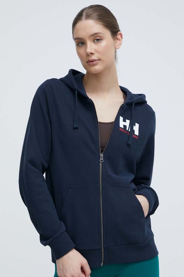 Helly Hansen Pamučna dukserica Helly Hansen za žene, boja: tamno plava, s kapuljačom, melanž, 34461