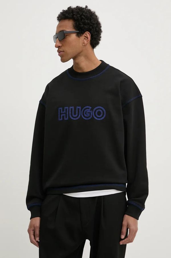 Hugo Blue Pamučna dukserica Hugo Blue za muškarce, boja: crna, s aplikacijom, 50530046