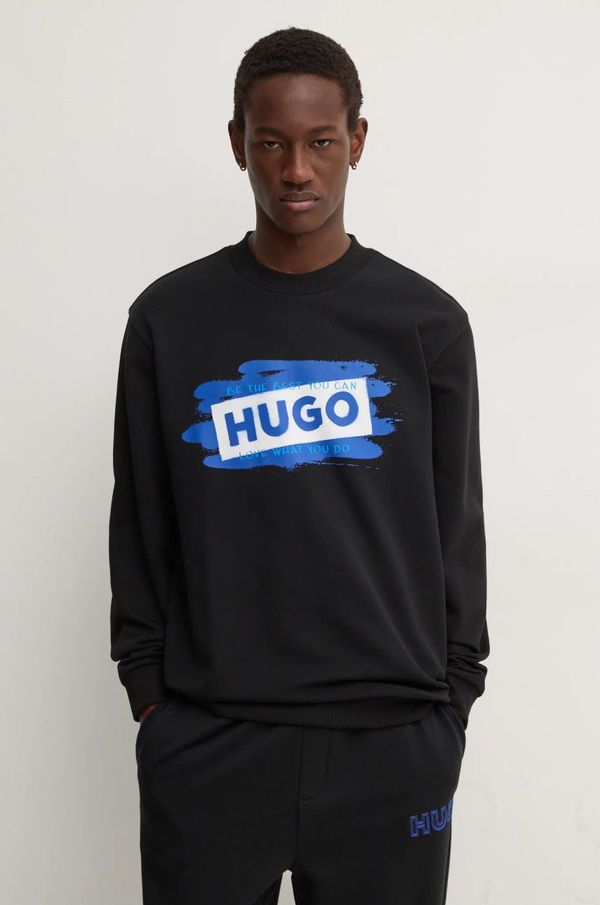 Hugo Blue Pamučna dukserica Hugo Blue za muškarce, boja: crna, s tiskom, 50525316