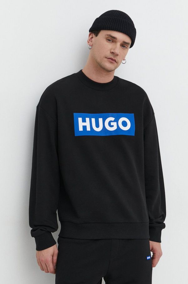 Hugo Blue Pamučna dukserica Hugo Blue za muškarce, boja: crna, s tiskom
