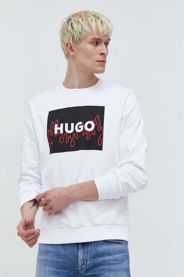 HUGO Pamučna dukserica HUGO za muškarce, boja: bijela, s tiskom, 50506990