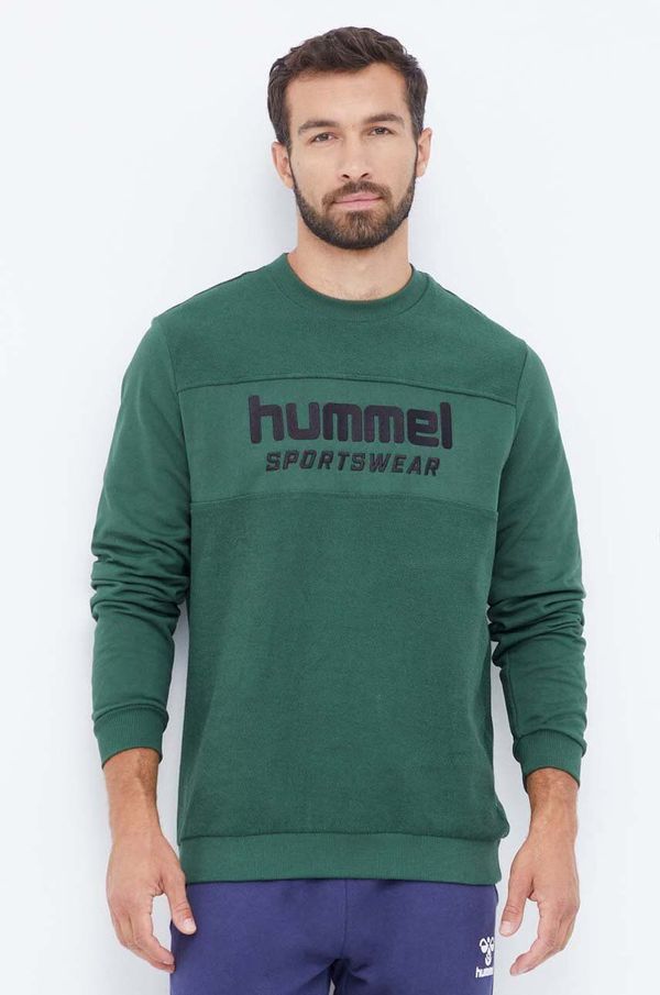 Hummel Pamučna dukserica Hummel za muškarce, boja: zelena, s aplikacijom