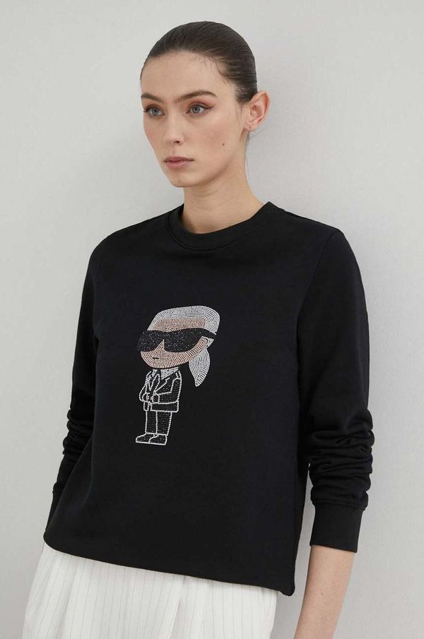 Karl Lagerfeld Pamučna dukserica Karl Lagerfeld za žene, boja: crna, s aplikacijom