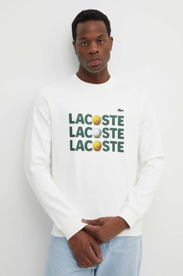 Lacoste Pamučna dukserica Lacoste za muškarce, boja: bež, s tiskom