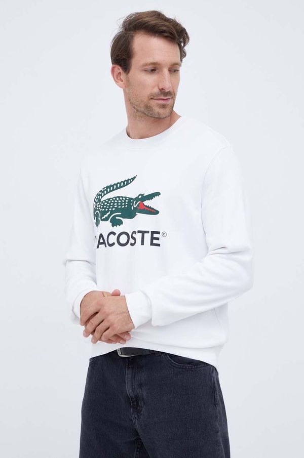 Lacoste Pamučna dukserica Lacoste za muškarce, boja: bijela, s tiskom