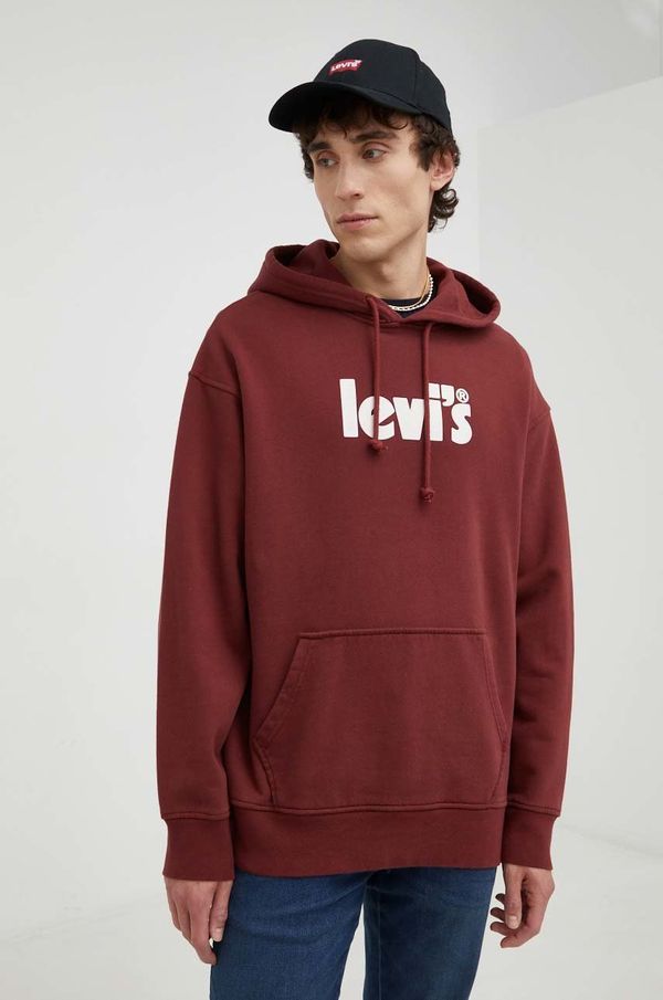Levi's Pamučna dukserica Levi's za muškarce, boja: bordo, s kapuljačom, s tiskom