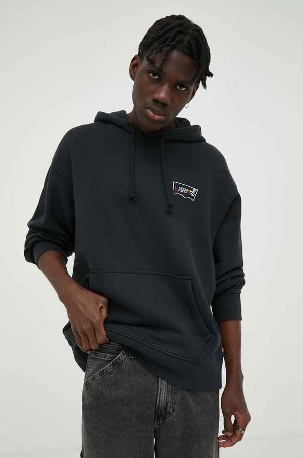 Levi's Pamučna dukserica Levi's za muškarce, boja: crna, s kapuljačom, s aplikacijom