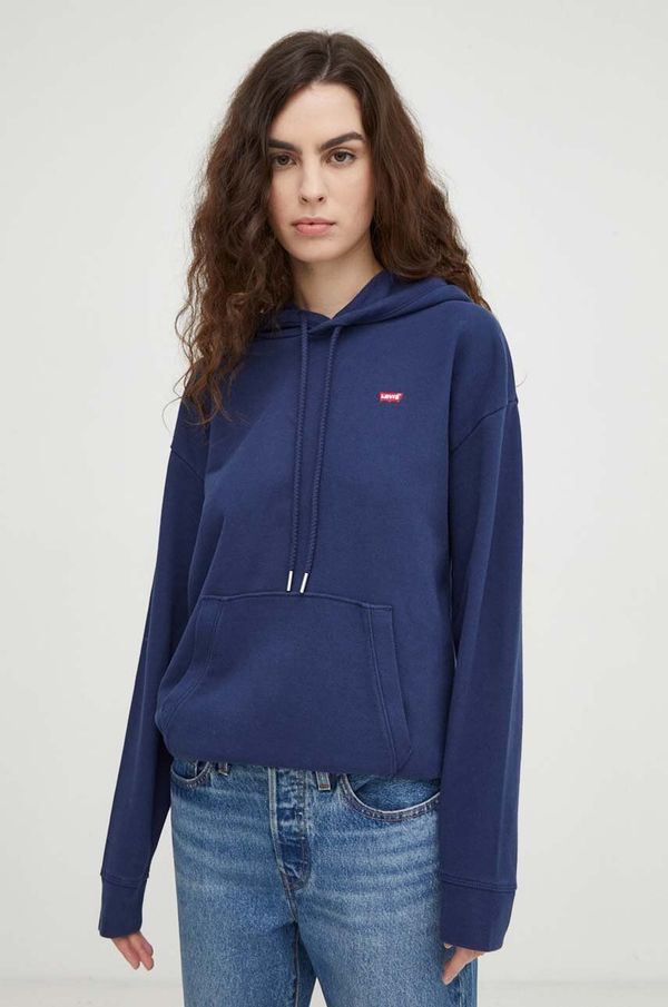 Levi's Pamučna dukserica Levi's za žene, boja: tamno plava, s kapuljačom, bez uzorka