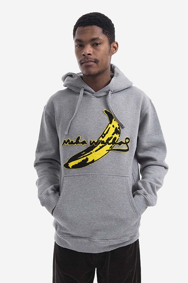 Maharishi Pamučna dukserica Maharishi Chanile Banana x Warhol za muškarce, boja: siva, s kapuljačom, s aplikacijom, 9644.MARL-MARL