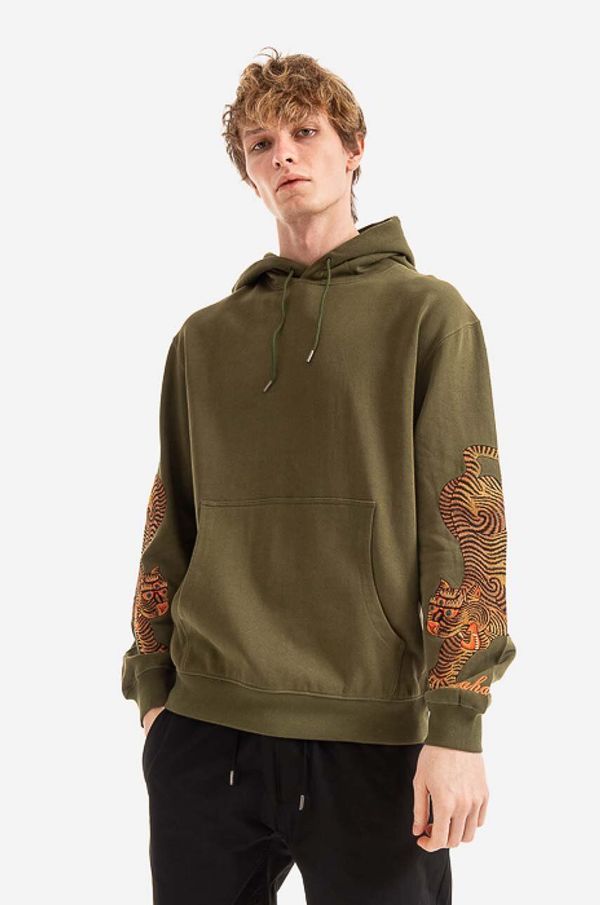 Maharishi Pamučna dukserica Maharishi za muškarce, boja: zelena, s kapuljačom, s aplikacijom, 8031.OLIVE-OLIVE