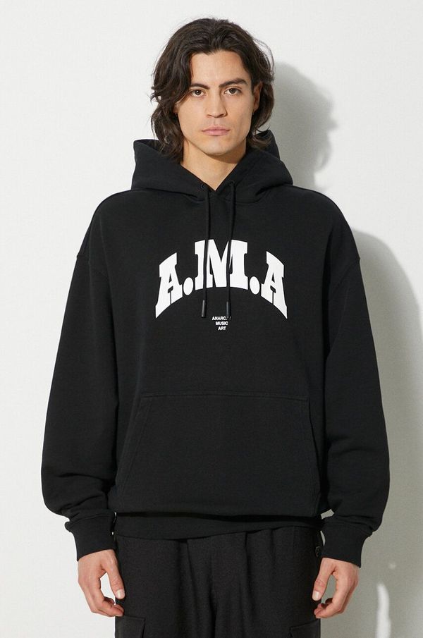 Marcelo Burlon Pamučna dukserica Marcelo Burlon Ama Comfort Hoodie za muškarce, boja: crna, s kapuljačom, s tiskom, CMBB106F24FLE0081001