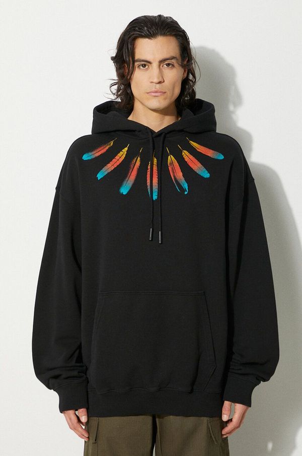 Marcelo Burlon Pamučna dukserica Marcelo Burlon Collar Feathers Comfy Hoodie za muškarce, boja: crna, s kapuljačom, s tiskom, CMBB106F24FLE0031084