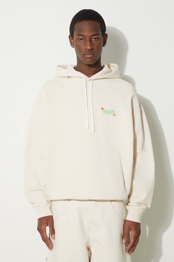 Marcelo Burlon Pamučna dukserica Marcelo Burlon Solsticio Comfort Hoodie za muškarce, boja: bež, s kapuljačom, s tiskom, CMBB106S24FLE0060C50