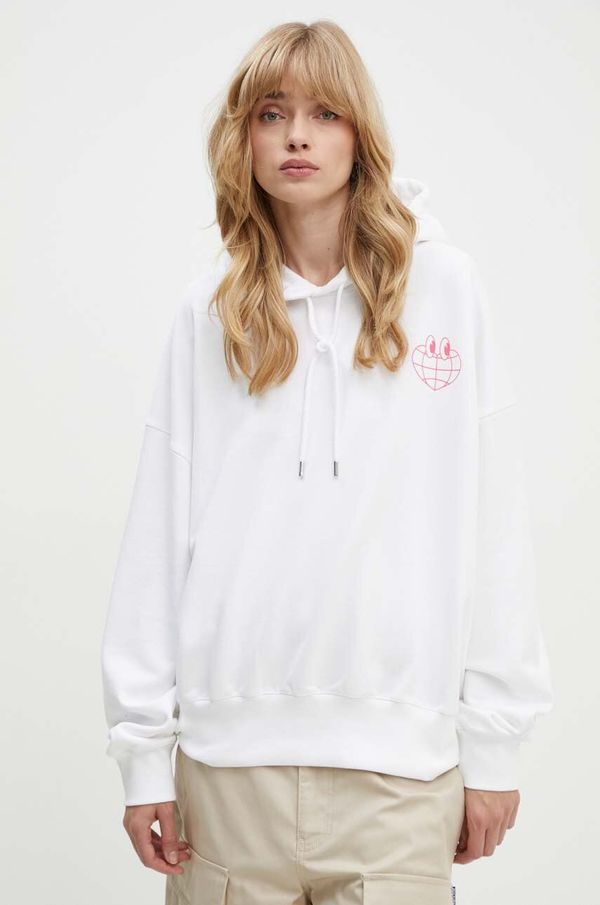 Moschino Jeans Pamučna dukserica Moschino Jeans za žene, boja: bijela, s kapuljačom, s tiskom, 1701.8233