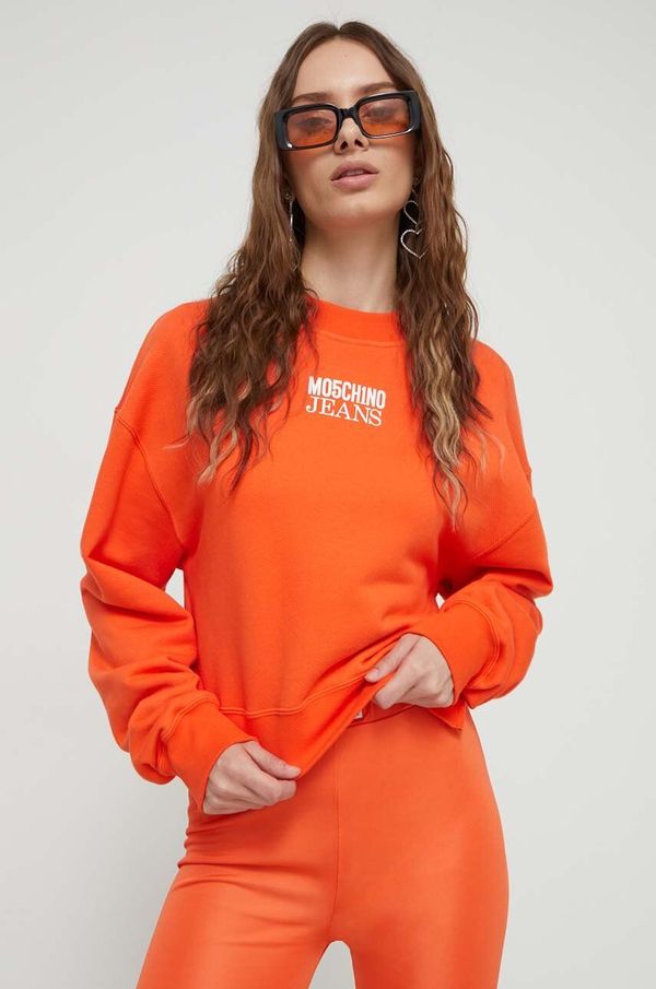 Moschino Jeans Pamučna dukserica Moschino Jeans za žene, boja: narančasta, s tiskom