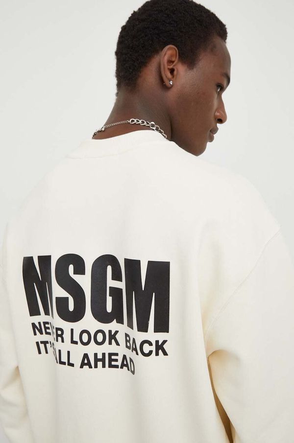 MSGM Pamučna dukserica MSGM za muškarce, boja: bež, s tiskom, 3640MM129.247001