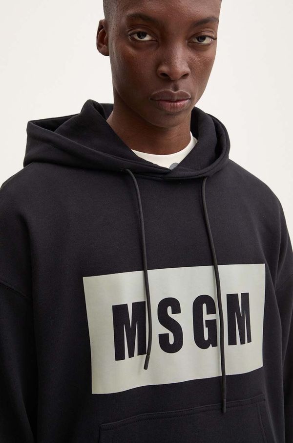 MSGM Pamučna dukserica MSGM za muškarce, boja: crna, s kapuljačom, s tiskom, 3740MM525.247799