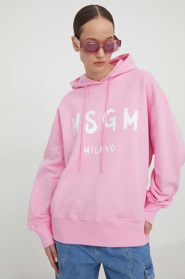 MSGM Pamučna dukserica MSGM za žene, boja: ružičasta, s kapuljačom, s tiskom, 2000MDm, 515.200000