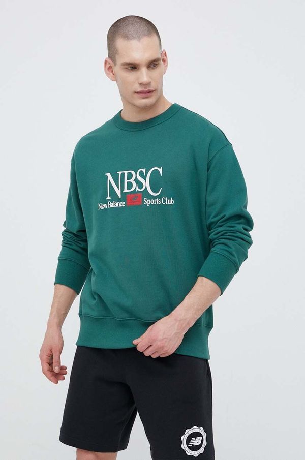 New Balance Pamučna dukserica New Balance za muškarce, boja: zelena, s tiskom