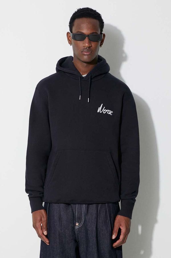 Norse Projects Pamučna dukserica Norse Projects Arne Relaxed Organic Chain Stitch za muškarce, boja: tamno plava, s kapuljačom, s aplikacijom, N20-1358-7004