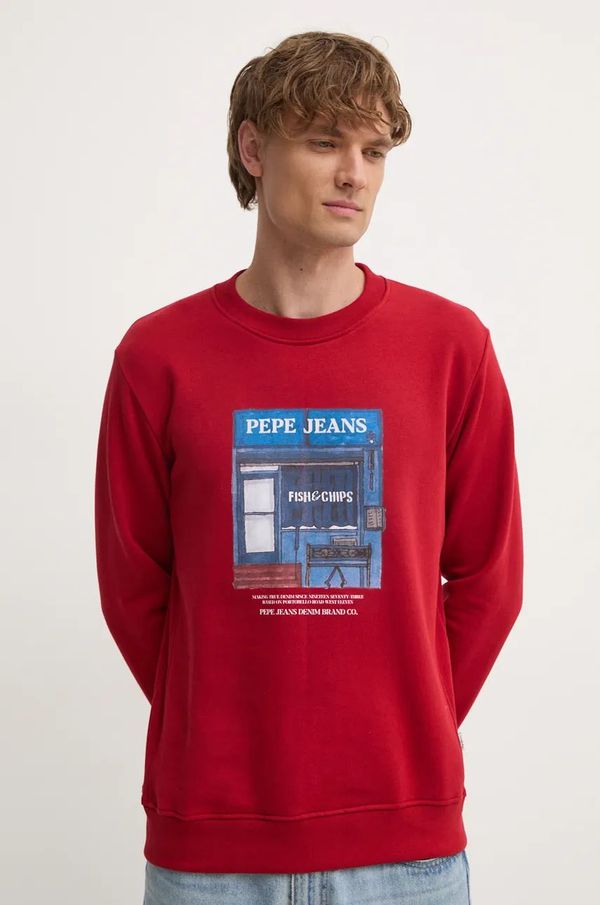 Pepe Jeans Pamučna dukserica Pepe Jeans AENYS CREW za muškarce, boja: crvena, s tiskom, PM582739