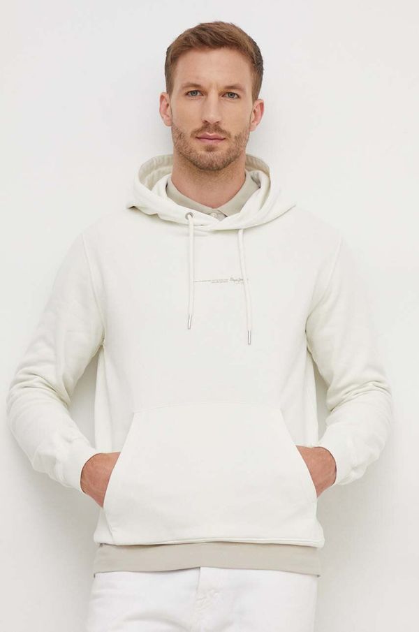 Pepe Jeans Pamučna dukserica Pepe Jeans Dave Hoodie za muškarce, boja: bež, s kapuljačom, s tiskom, PM582561