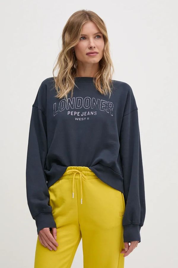 Pepe Jeans Pamučna dukserica Pepe Jeans FIORELINA za žene, boja: tamno plava, s tiskom, PL581464