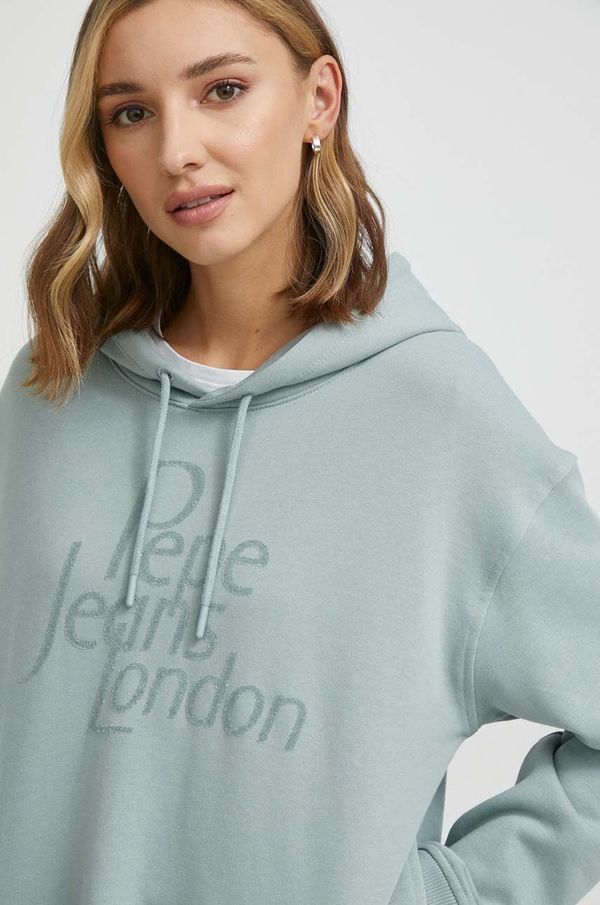 Pepe Jeans Pamučna dukserica Pepe Jeans HARRIET za žene, boja: tirkizna, s kapuljačom, s aplikacijom, PL581397