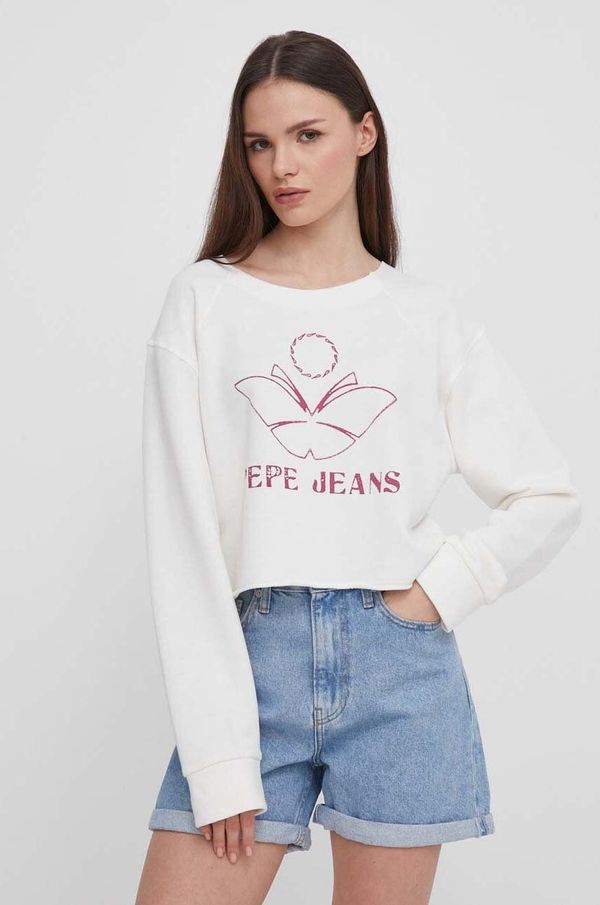 Pepe Jeans Pamučna dukserica Pepe Jeans Lorelai za žene, boja: bež, s tiskom