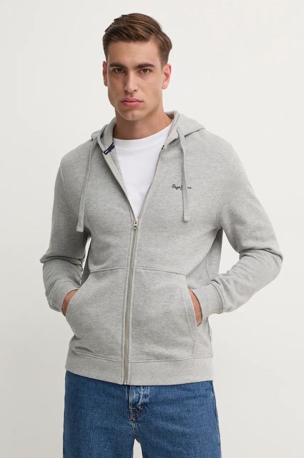 Pepe Jeans Pamučna dukserica Pepe Jeans NEW JOE ZIP za muškarce, boja: siva, s kapuljačom, s aplikacijom, PM582717