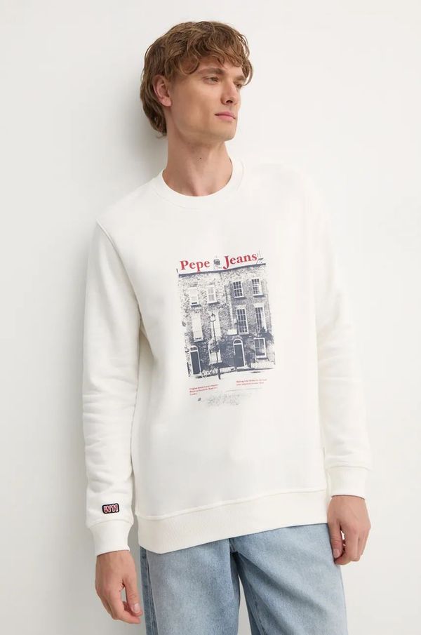 Pepe Jeans Pamučna dukserica Pepe Jeans SOREN CREW za muškarce, boja: bež, s tiskom, PM582724