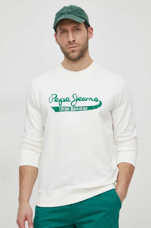 Pepe Jeans Pamučna dukserica Pepe Jeans za muškarce, boja: bijela, s tiskom