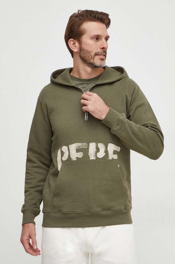 Pepe Jeans Pamučna dukserica Pepe Jeans za muškarce, boja: zelena, s kapuljačom, s tiskom