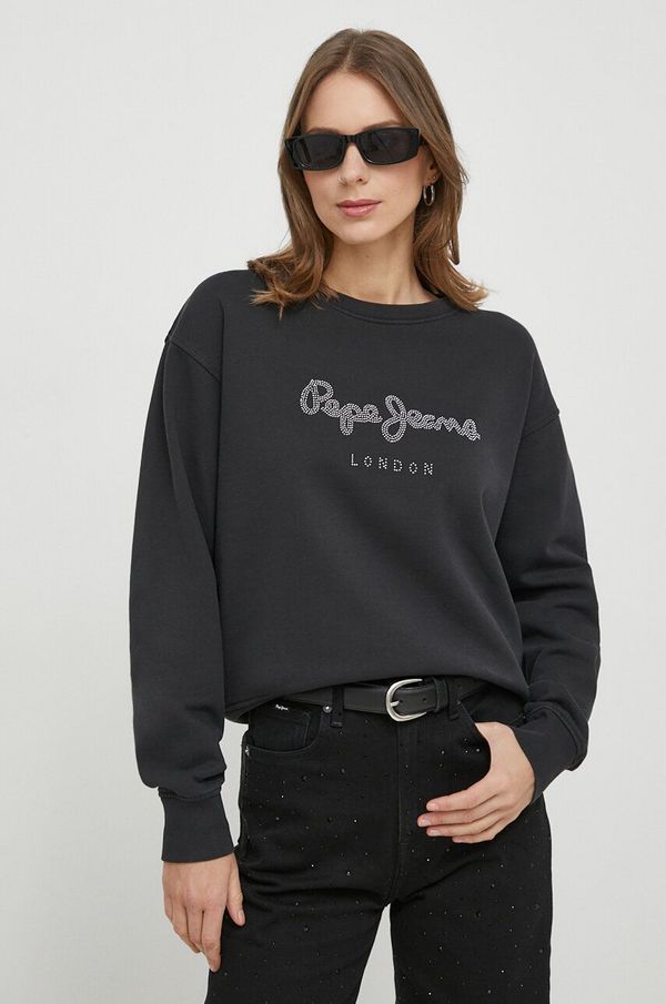 Pepe Jeans Pamučna dukserica Pepe Jeans za žene, boja: crna, s aplikacijom