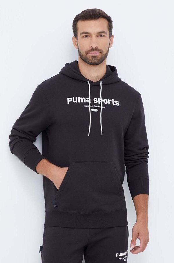 Puma Pamučna dukserica Puma za muškarce, boja: crna, s kapuljačom, s aplikacijom