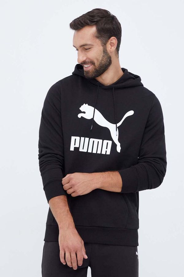 Puma Pamučna dukserica Puma za muškarce, boja: crna, s kapuljačom, s tiskom