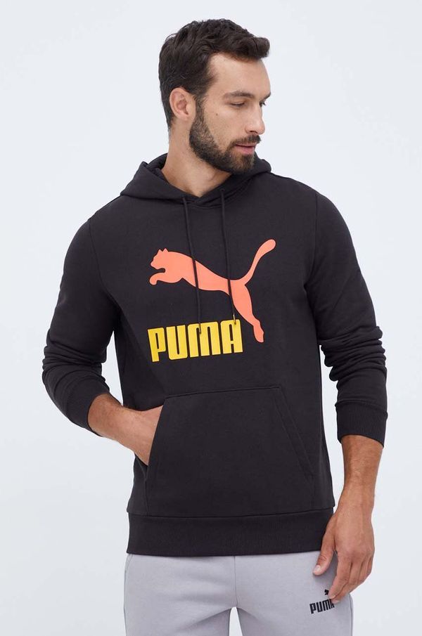 Puma Pamučna dukserica Puma za muškarce, boja: crna, s kapuljačom, s tiskom