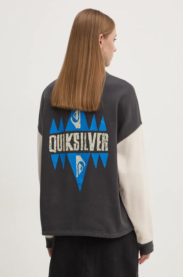 Quiksilver Pamučna dukserica Quiksilver Block Screen za žene, boja: siva, s tiskom, EQYFT04992