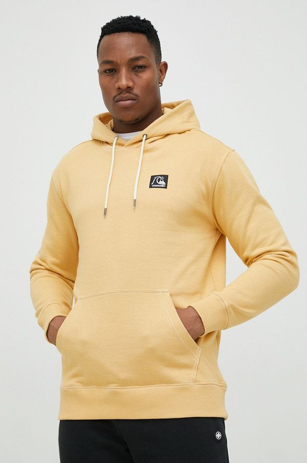 Quiksilver Pamučna dukserica Quiksilver za muškarce, boja: žuta, s kapuljačom, s uzorkom