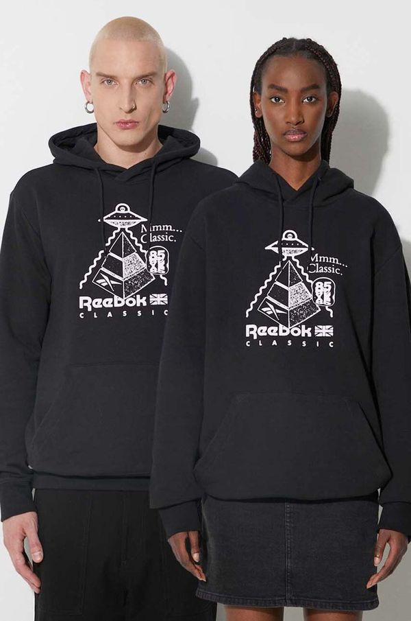 Reebok Classic Pamučna dukserica Reebok Classic boja: crna, s kapuljačom, s tiskom, HT8178-BLACK