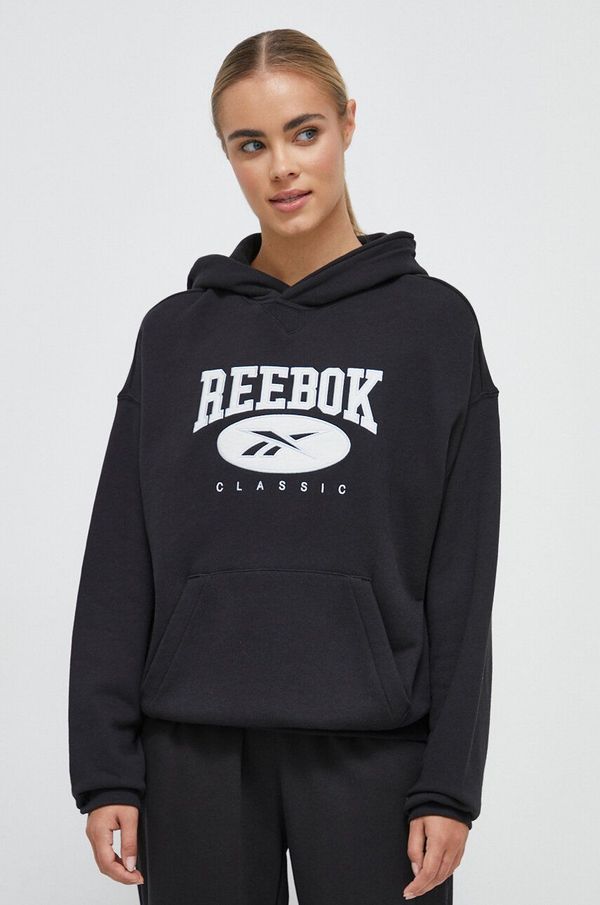 Reebok Classic Pamučna dukserica Reebok Classic za žene, boja: crna, s kapuljačom, s aplikacijom