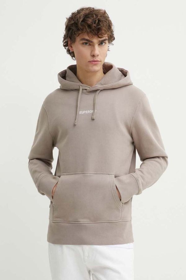 Superdry Pamučna dukserica Superdry za muškarce, boja: bež, s kapuljačom, s aplikacijom