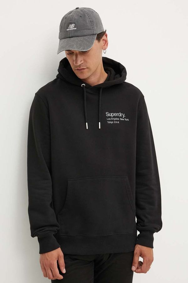 Superdry Pamučna dukserica Superdry za muškarce, boja: crna, s kapuljačom, s tiskom, M2013723A-02A