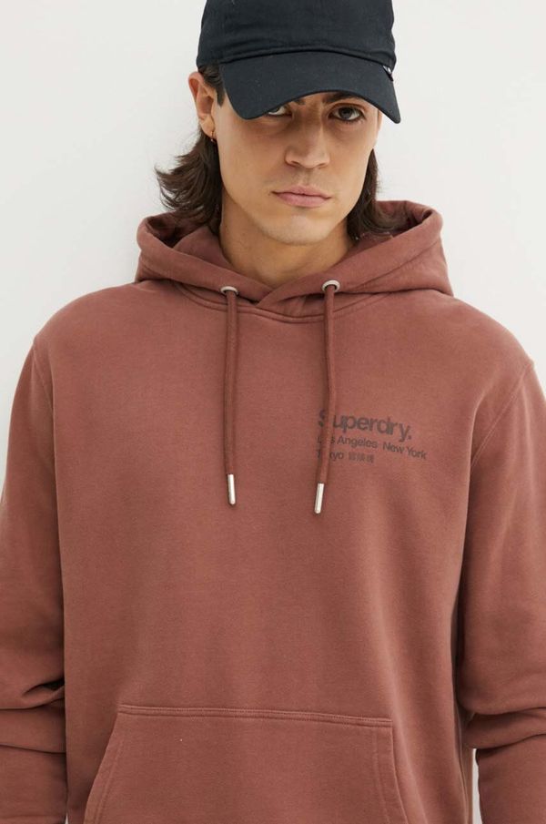 Superdry Pamučna dukserica Superdry za muškarce, boja: smeđa, s kapuljačom, s uzorkom, M2013723A-4PZ