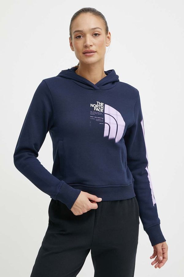 The North Face Pamučna dukserica The North Face za žene, boja: tamno plava, s kapuljačom, s tiskom, NF0A87EX8K21