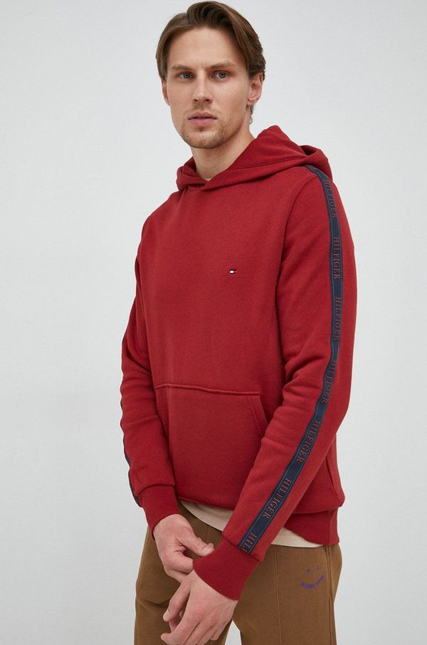 Tommy Hilfiger Pamučna dukserica Tommy Hilfiger za muškarce, boja: bordo, s kapuljačom, s aplikacijom