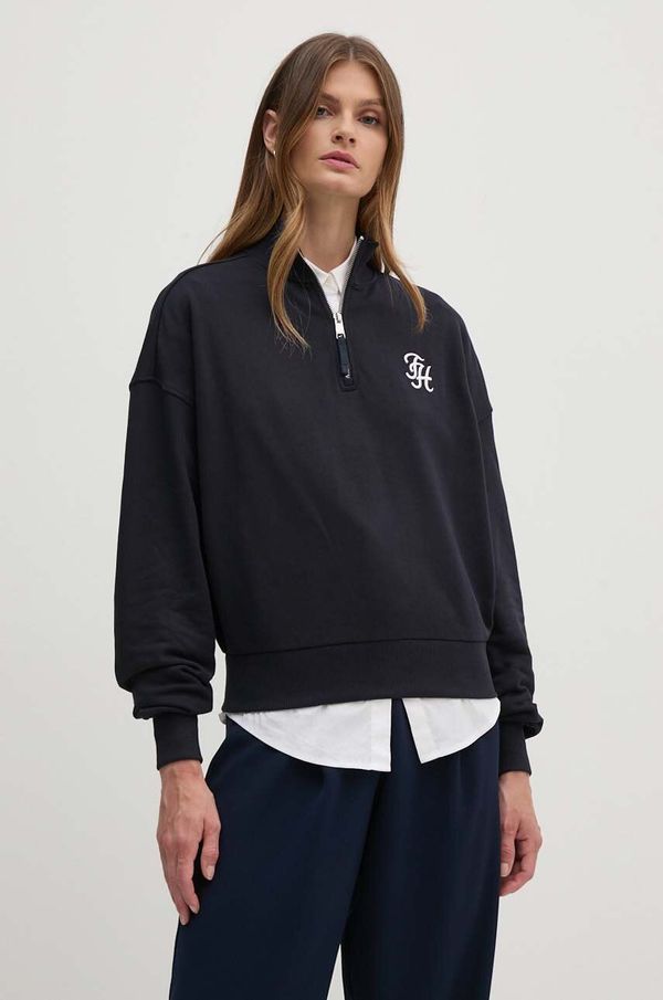 Tommy Hilfiger Pamučna dukserica Tommy Hilfiger za žene, boja: tamno plava, s aplikacijom, WW0WW43337